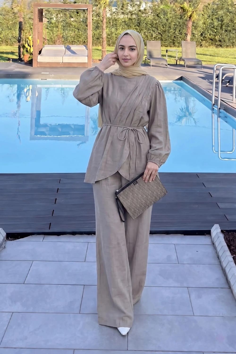 Mink Crew Neck Long Arm Modal Regular Trousers Comfortable Suit