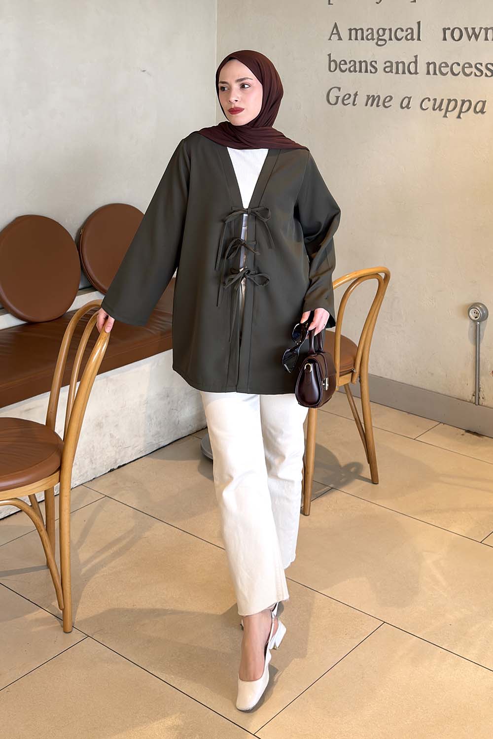 Lamelif Bağlama Detaylı Kimono Tunik Koyu Yeşil