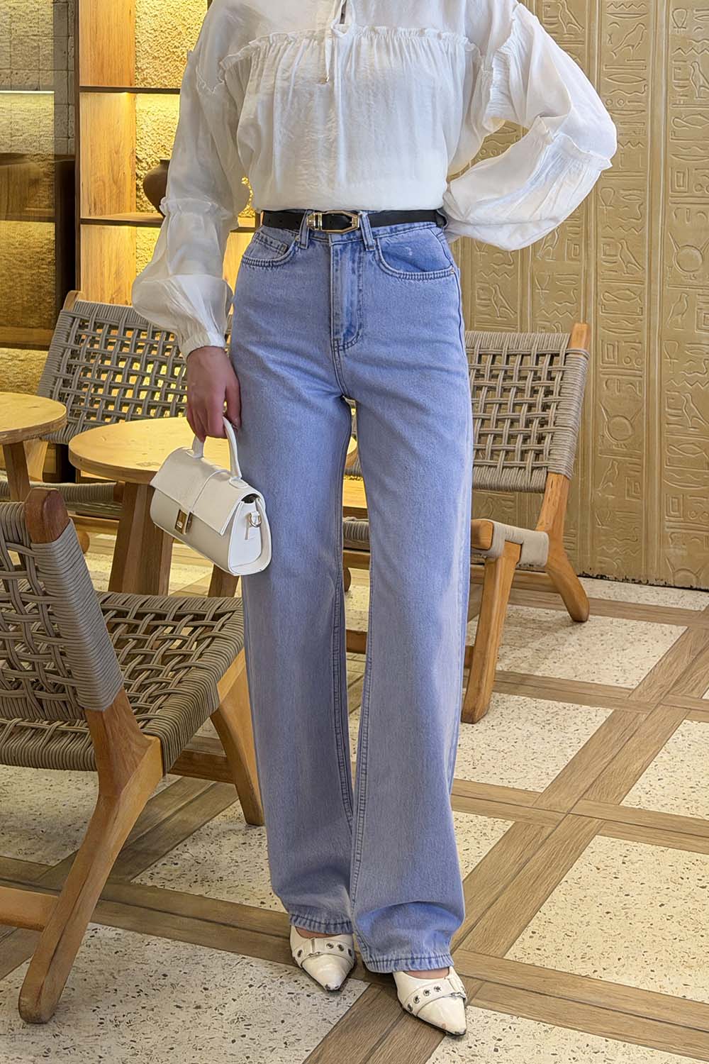 Lamelif Düz Kesim Jean Açık Mavi