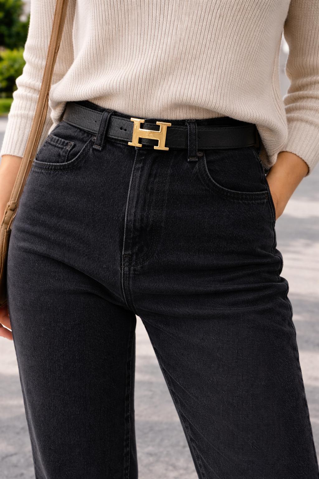 Black Buckle Suni Deri Belt