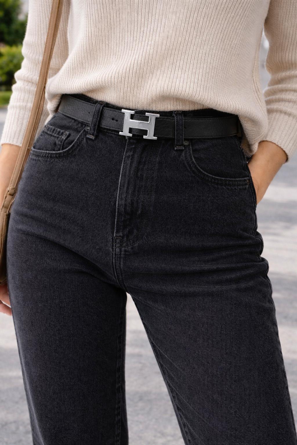 Black-1 Buckle Suni Deri Belt