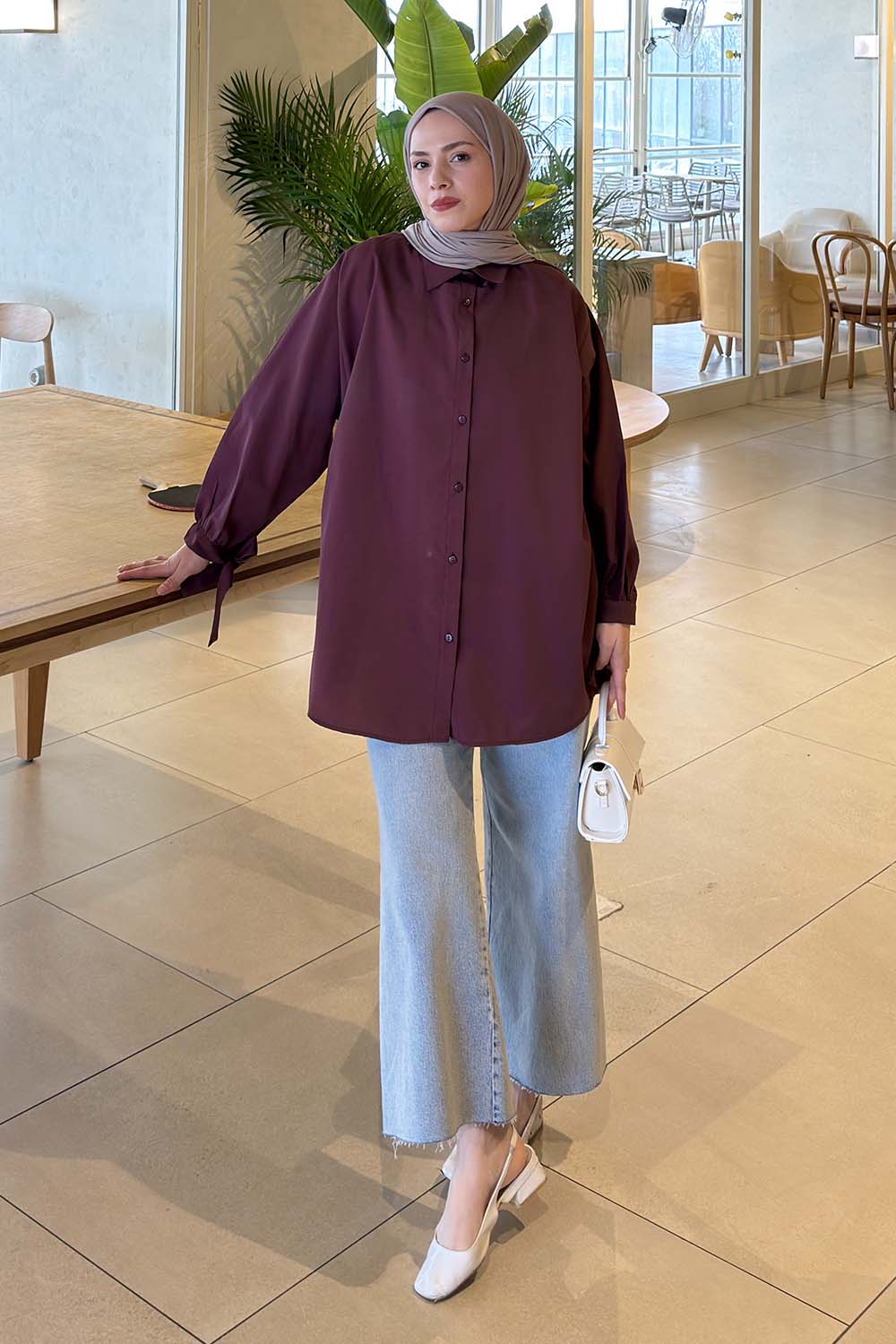 Lamelif Kol Detaylı Gömlek Mürdüm