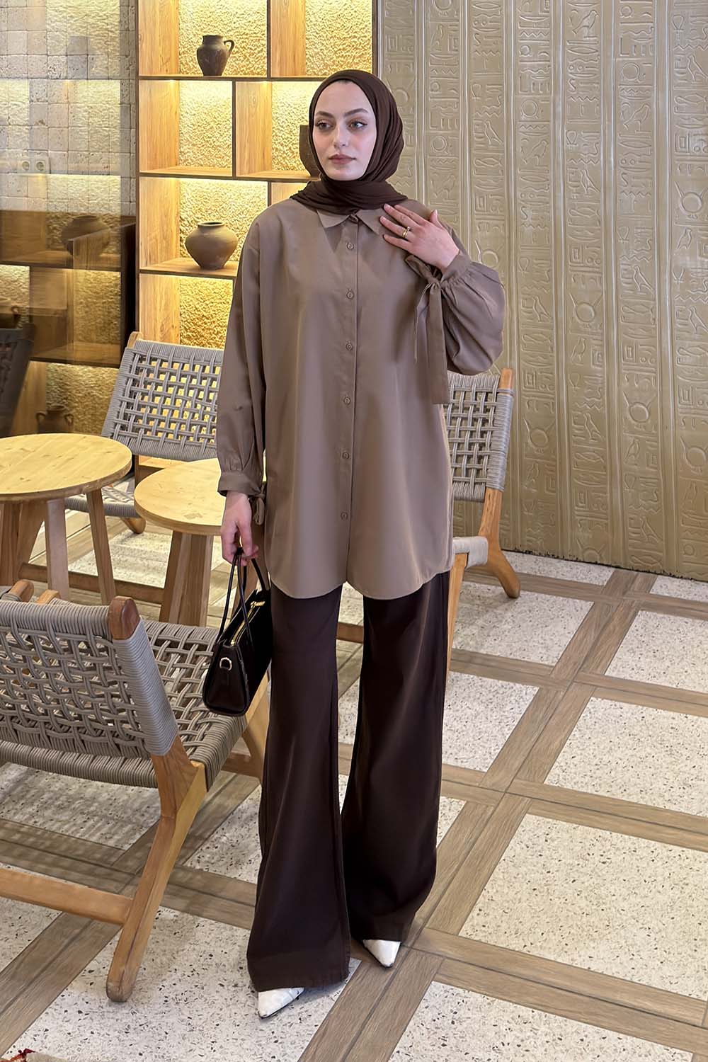 Soft Brown Shirt Collar Long Arm Cotton Shirt