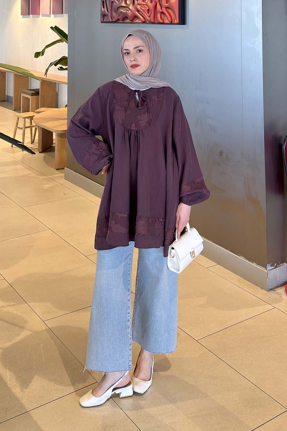 Plum V Neck Modal Unprinted Tunic