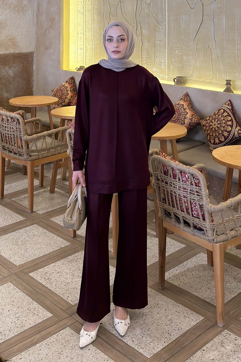 Lamelif Önü Dikişli Takım Mürdüm