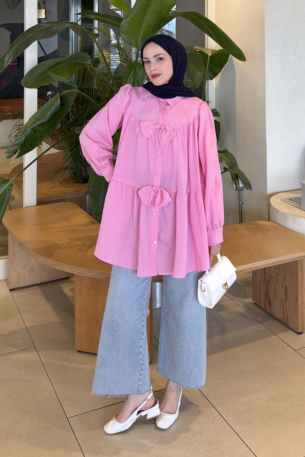 Lamelif Papyon Detaylı Tunik Pembe