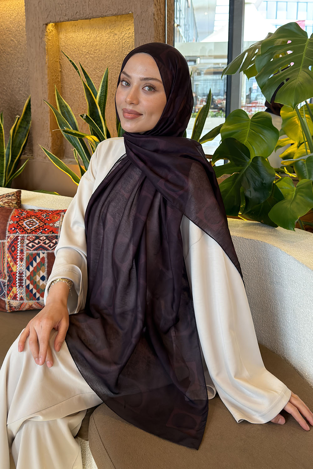 Plum Cotton Fabric Printed Shawl