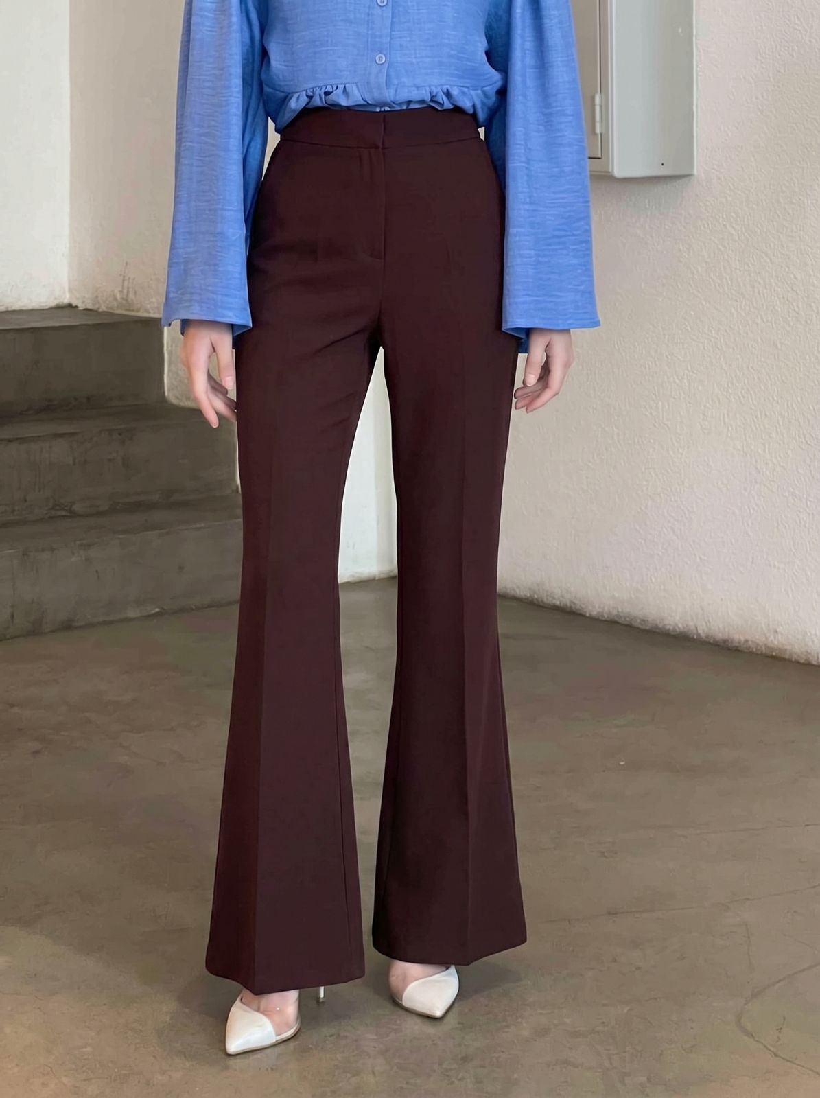 Bitter Brown Cotton Fabric High Waist Comfortable Pants