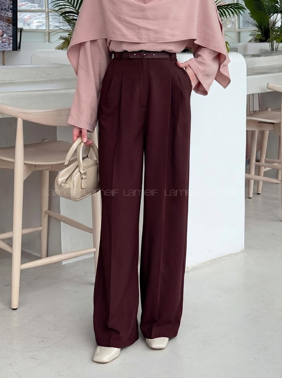 Lamelif Yüksek Bel Palazzo Pantolon Bordo