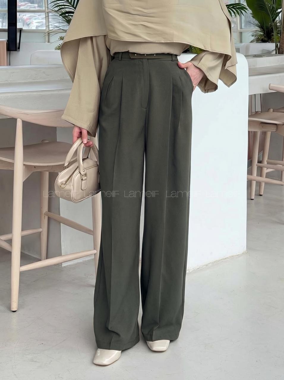 Lamelif Yüksek Bel Palazzo Pantolon Gri