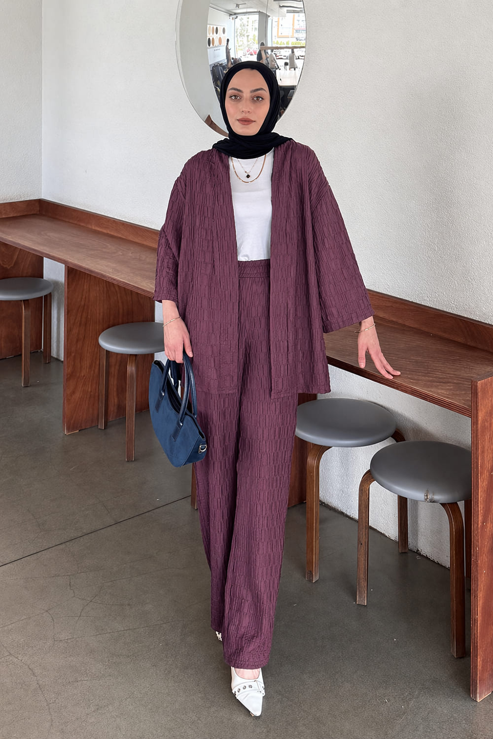 Plum V Neck Long Arm Cotton Regular Trousers Comfortable Suit