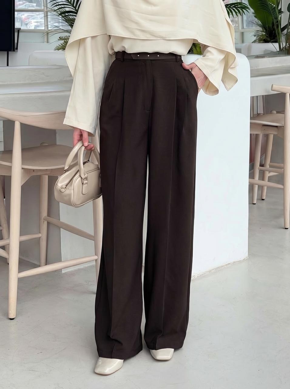 Black Viscose Fabric Polyester High Waist Material Pants