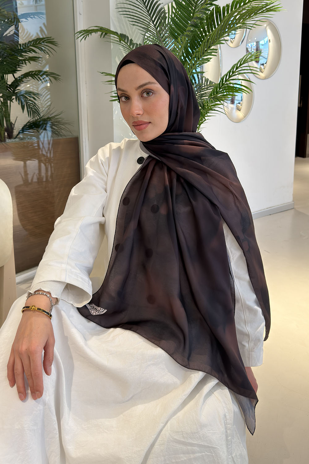 Lamelif Batik Desen Soft Şal Acı Kahve