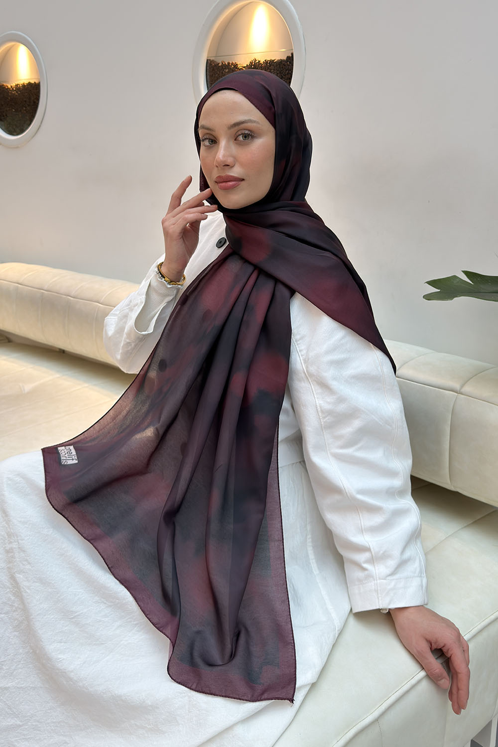 Lamelif Batik Desen Soft Şal Bordo