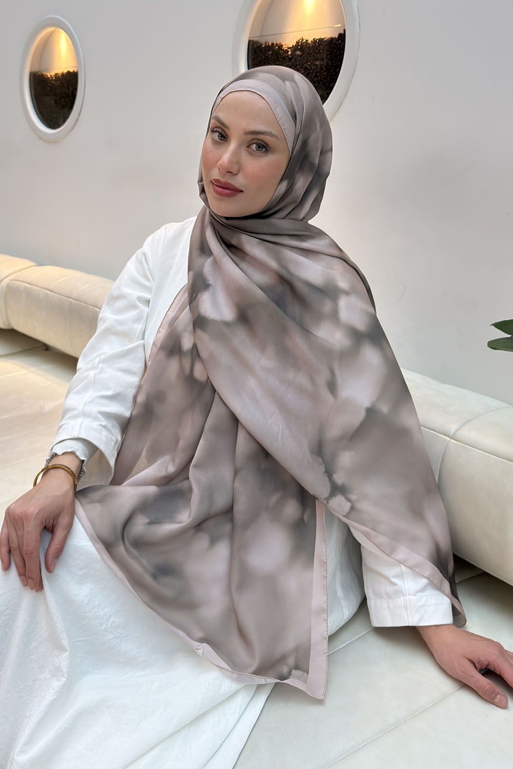 Lamelif Batik Desen Soft Şal Koyu Vizon