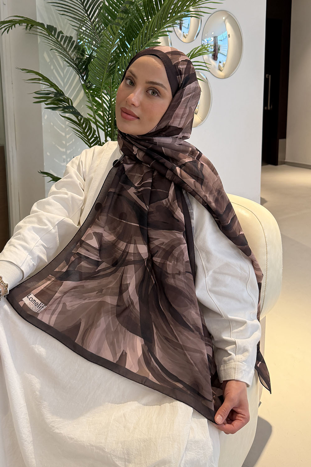 Lamelif Brush Desen Soft Şal Acı Kahve