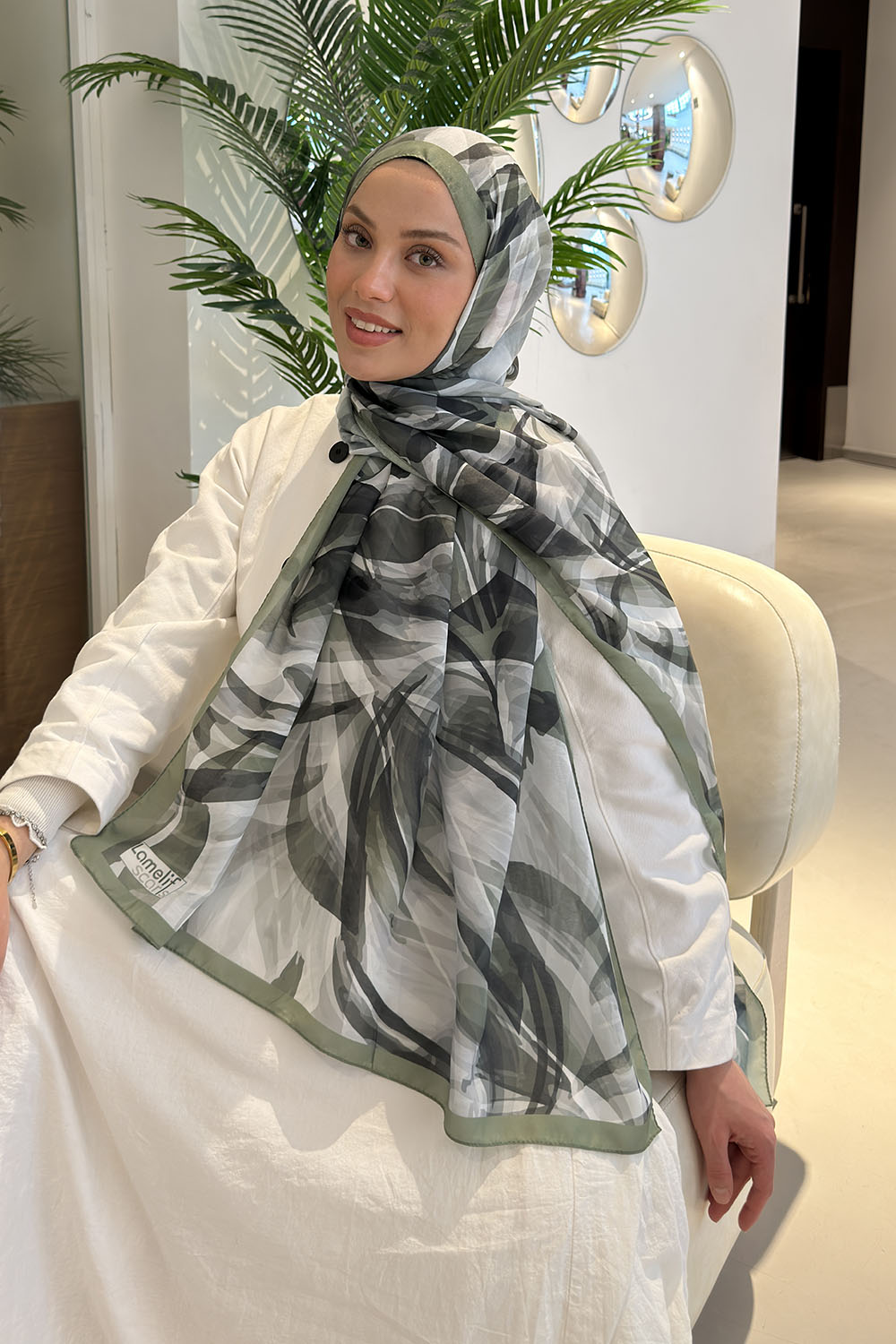 Anatolian Black Cotton Fabric Flowering Printed Shawl