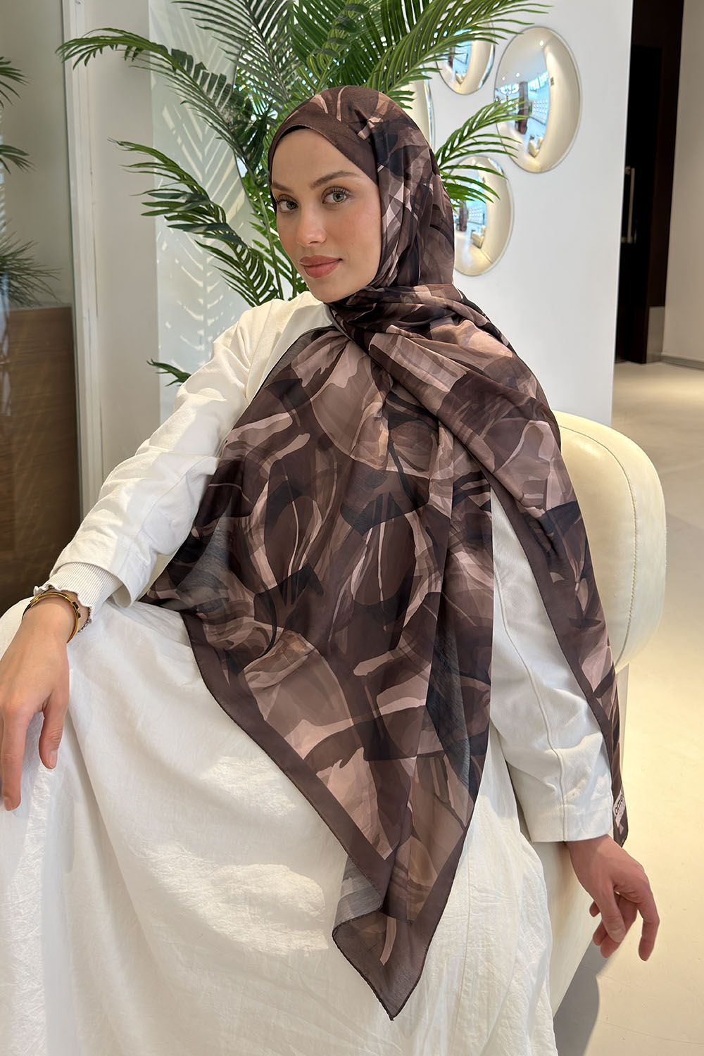 Brown Cotton Fabric Flowering Printed Shawl