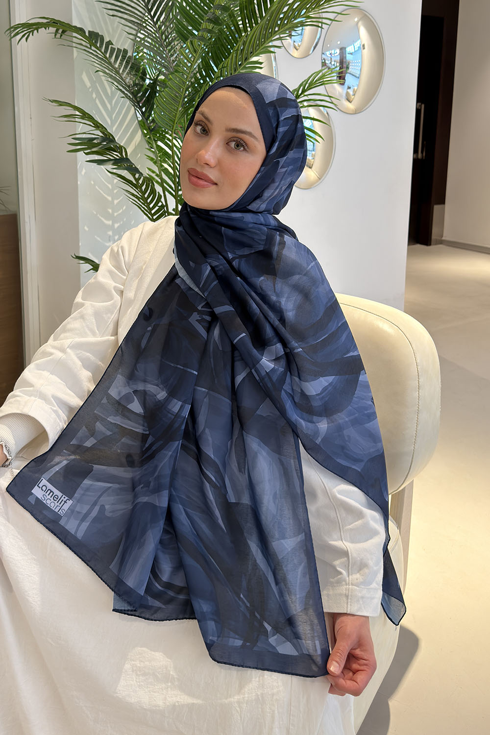 Lamelif Brush Desen Soft Şal Lacivert