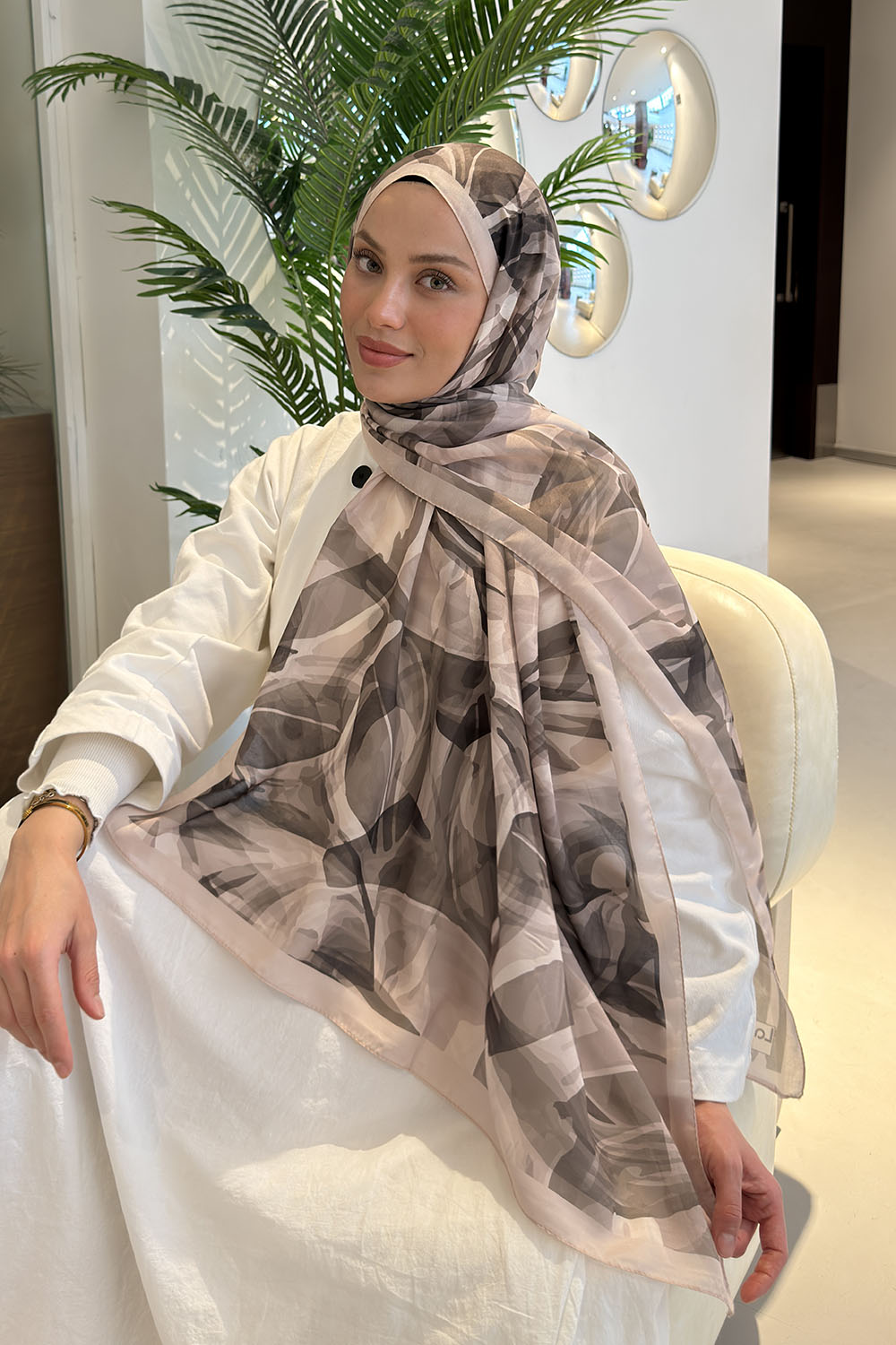 Lamelif Brush Desen Soft Şal Vizon