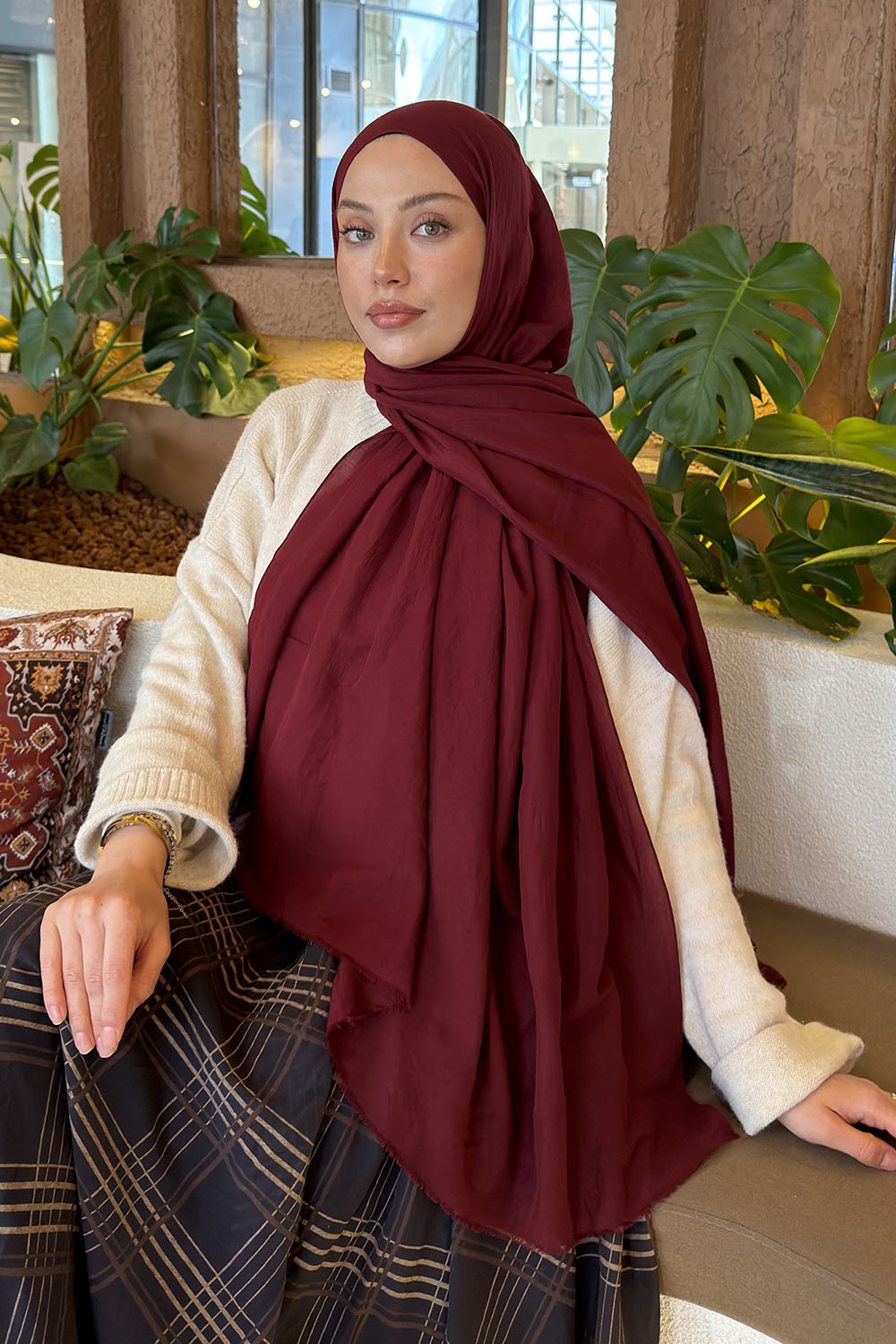 Lamelif Organik Premium Şal Bordo