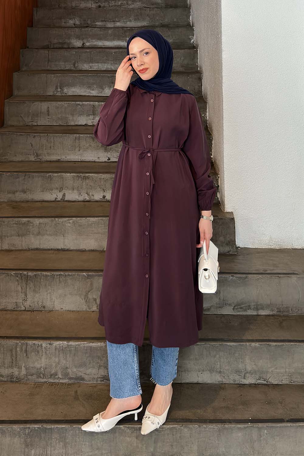 Plum Shirt Collar Cupra Tunic