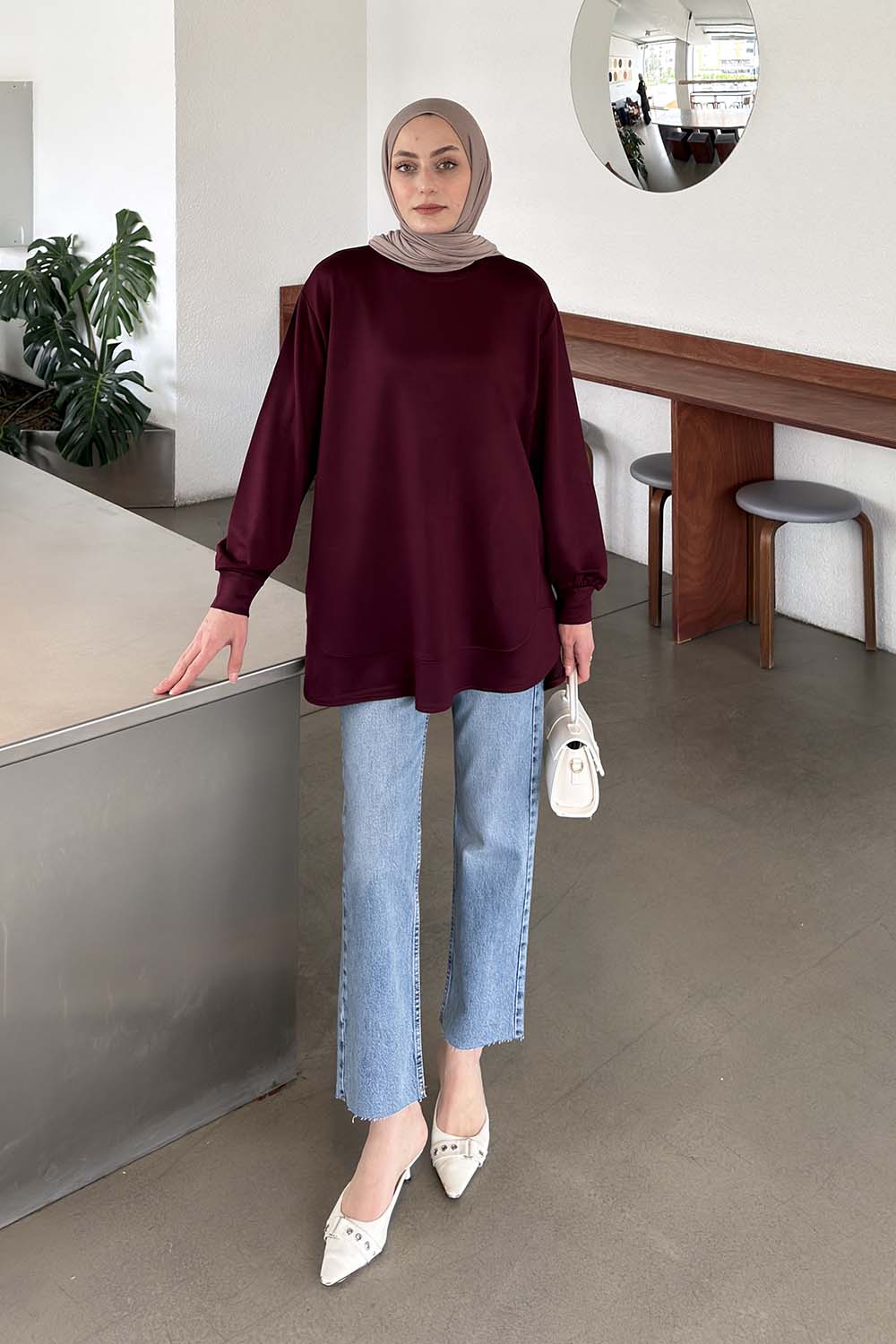 Lamelif Kristal Dikişli Sweat Bordo