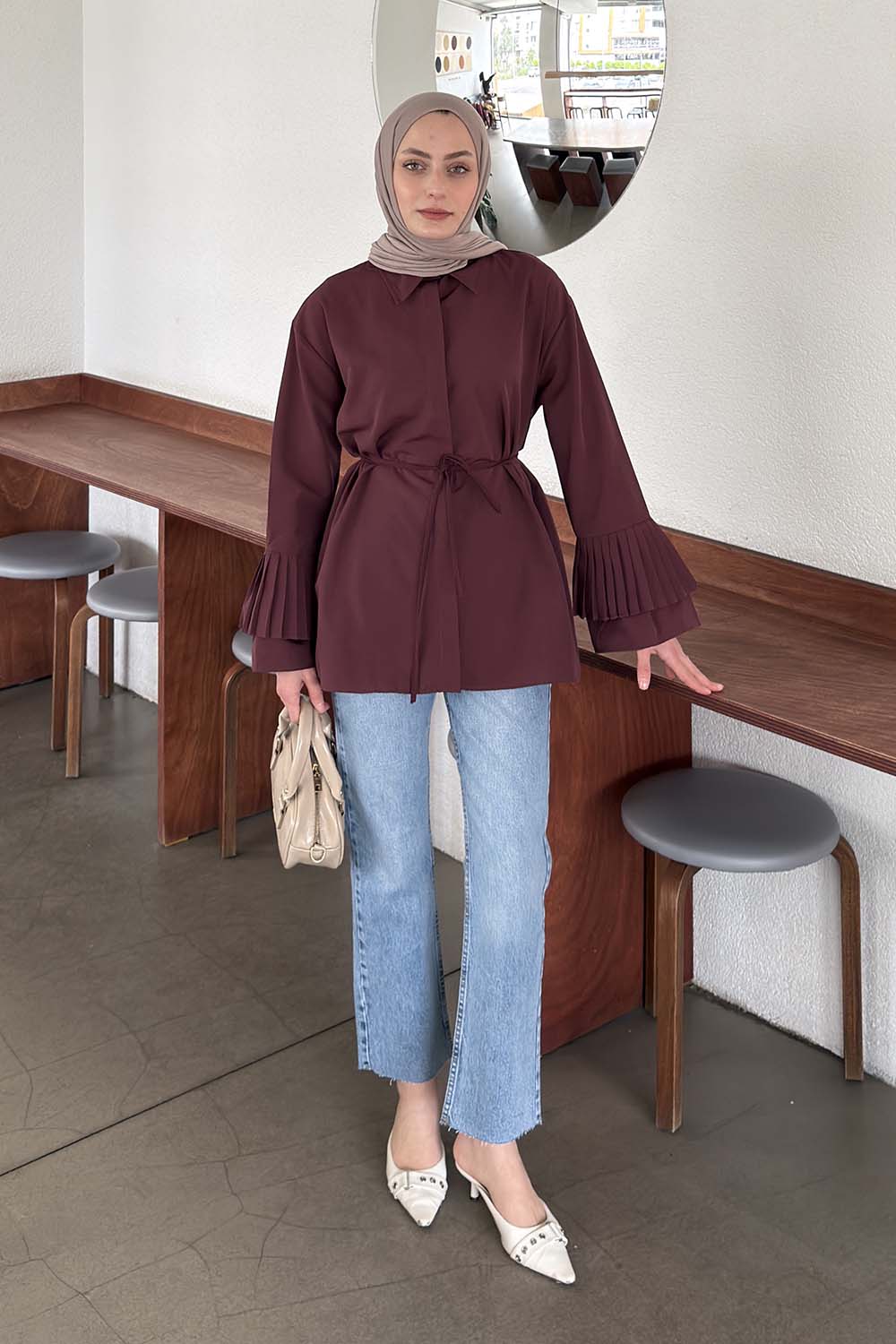 Plum Shirt Collar Long Arm Cotton Shirt