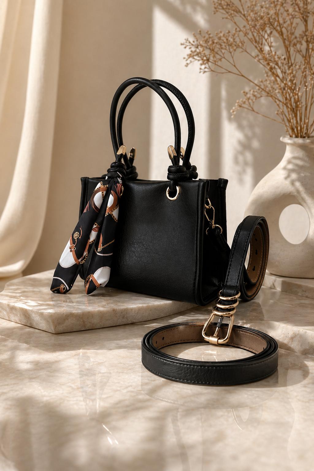Black Belted Buckle Suni Deri Hand Bag Arm Bag Bag
