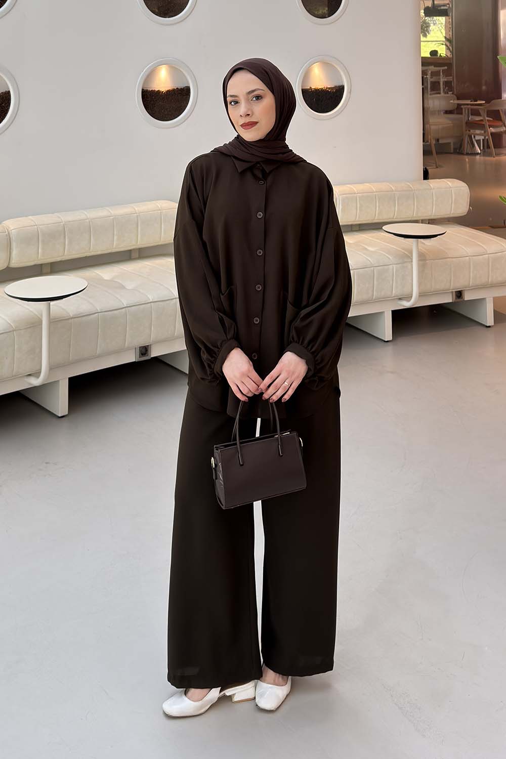 Lamelif Çift Cepli Takım Acı Kahve