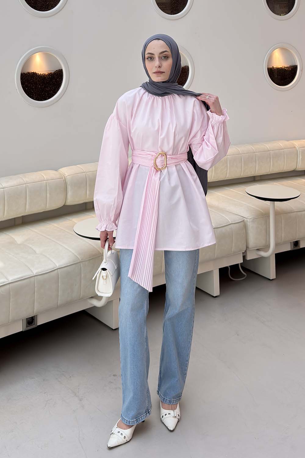 Candy Pink Crew Neck Cotton Fabric Unprinted Tunic