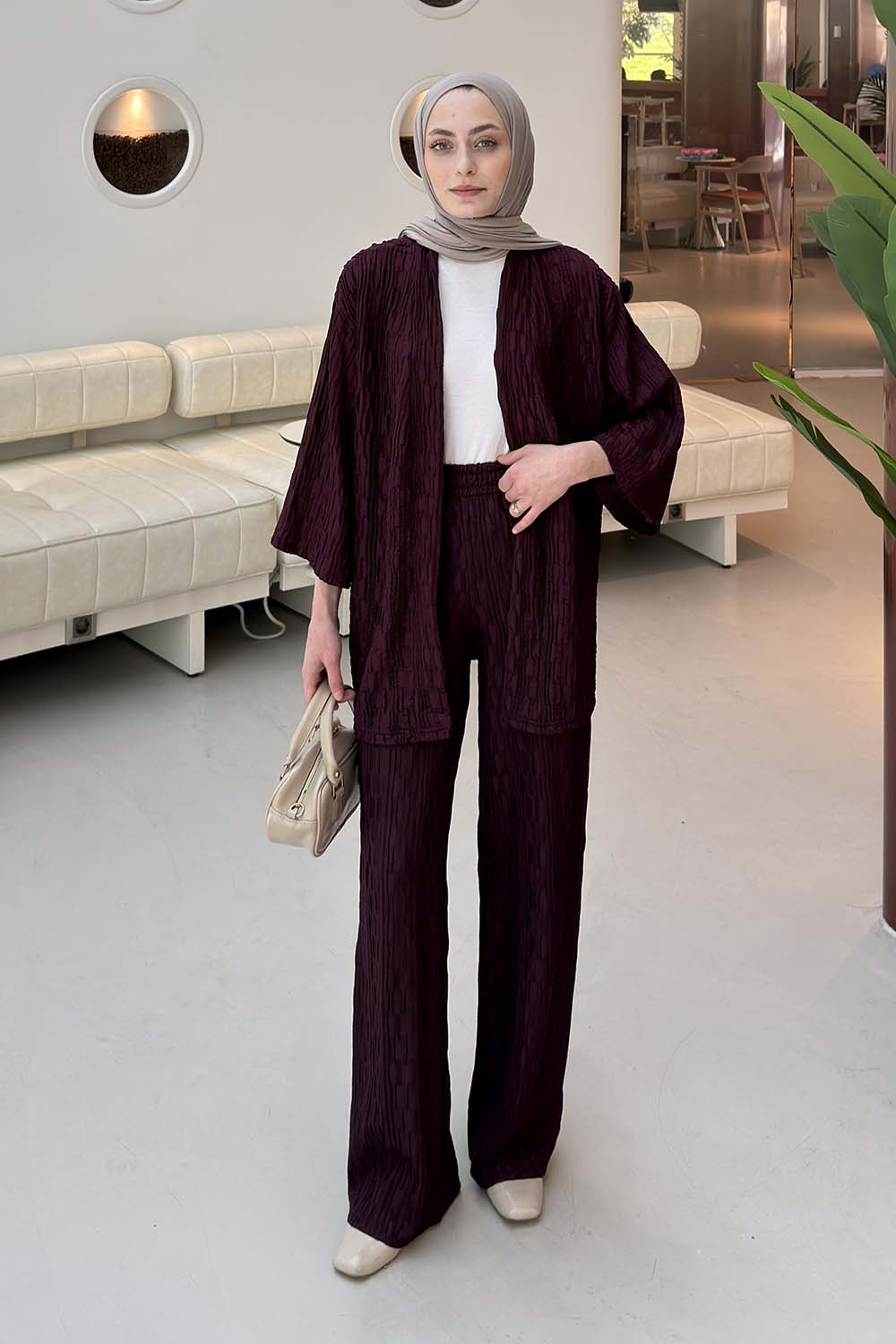 Lamelif Raşel Kimono Takım Mürdüm