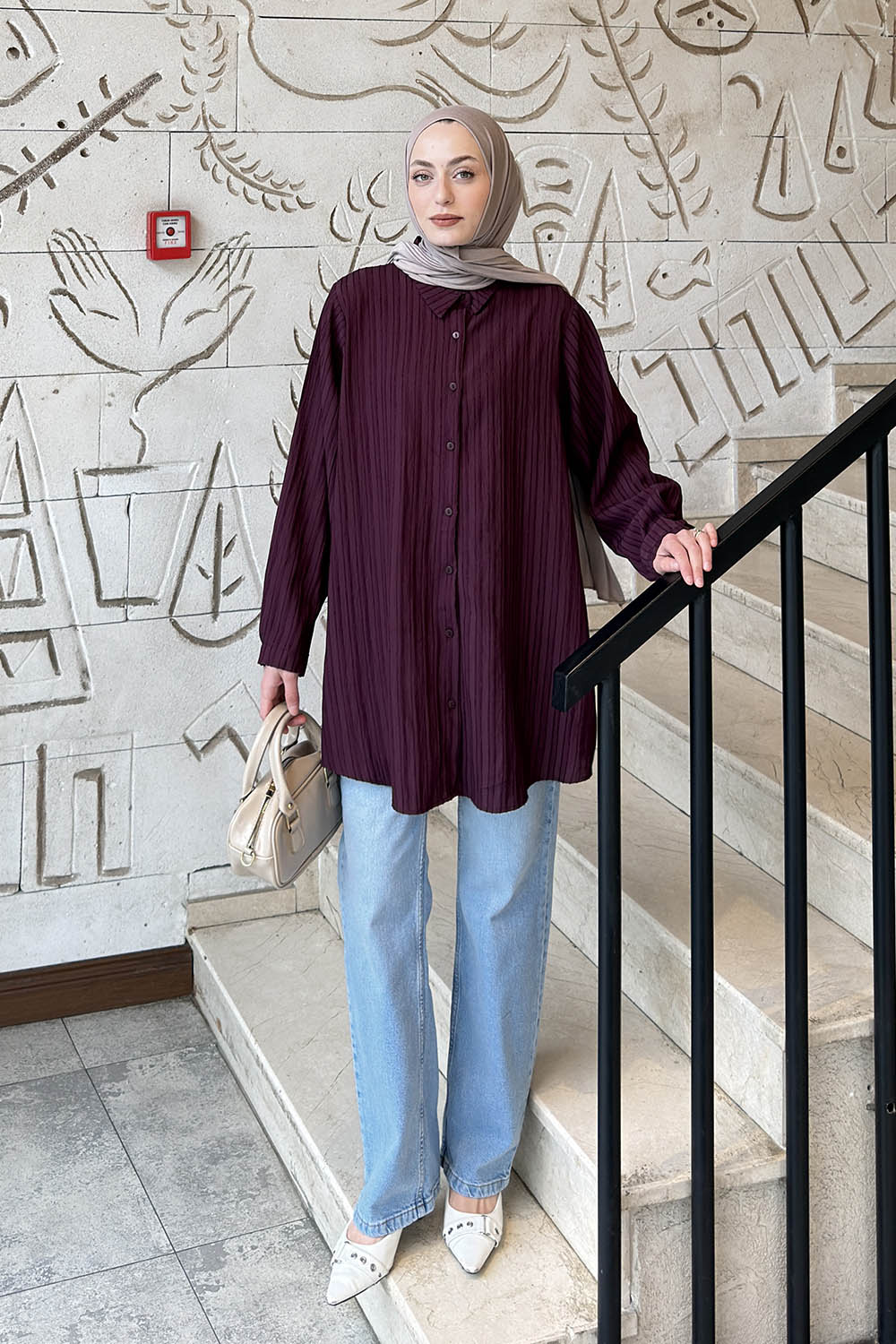 Plum Shirt Collar Long Arm Cotton Shirt