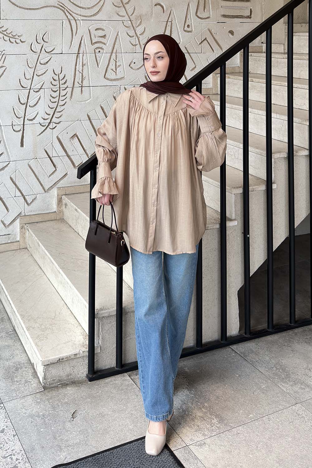 Mink Shirt Collar Long Arm Viscose Fabric Shirt
