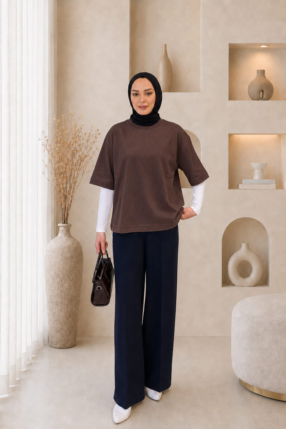 Lamelif Kısa Kol Basic T-shirt Acı Kahve
