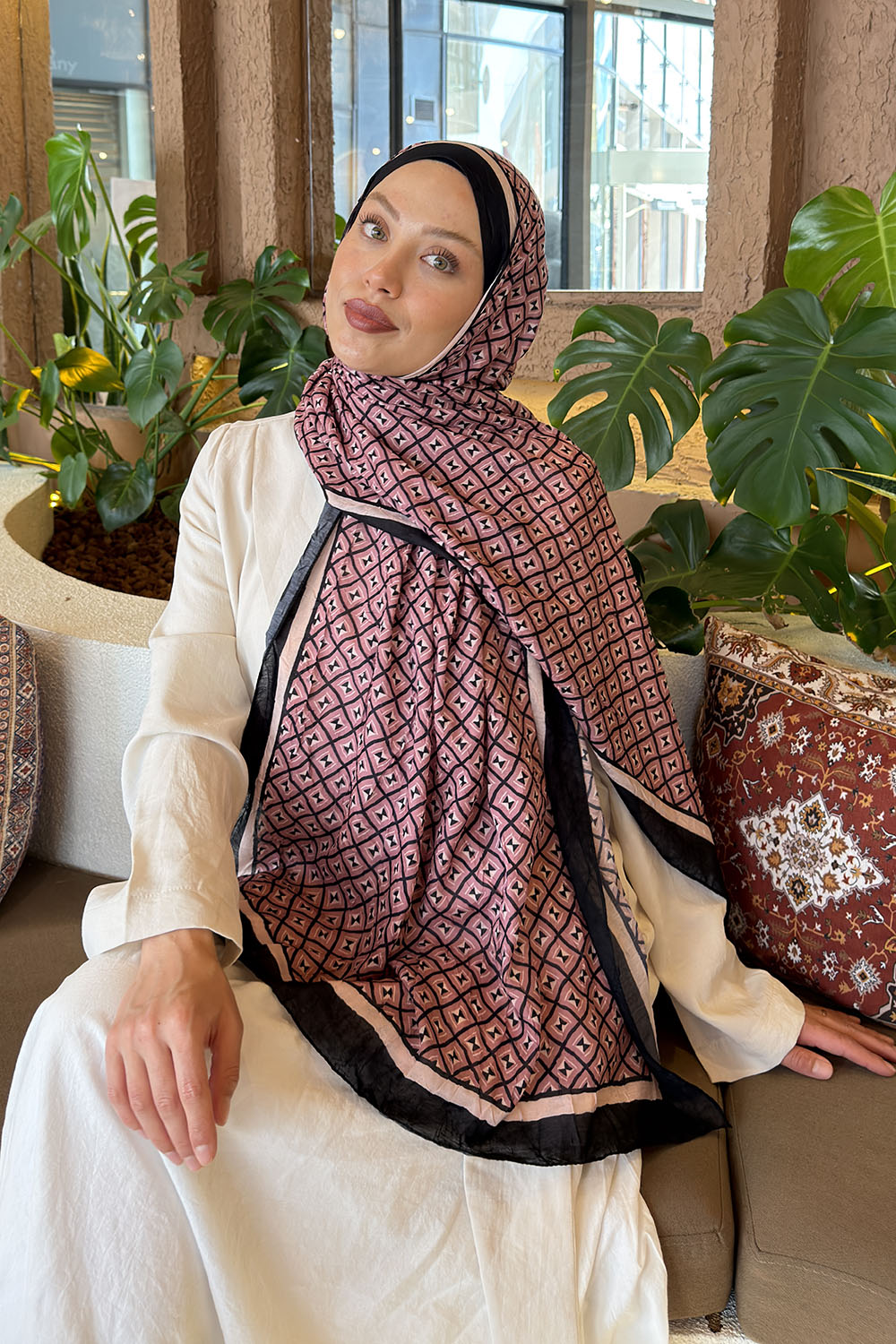Candy Pink Cotton Fabric Flowering Shawl
