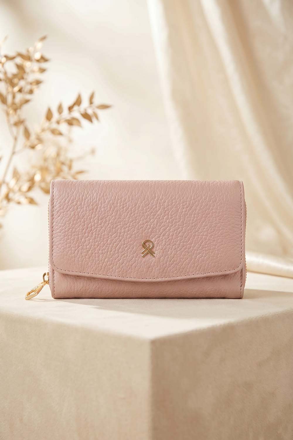 Lamelif Çok Gözlü Orta Boy Bayan Cüzdan -Pudra