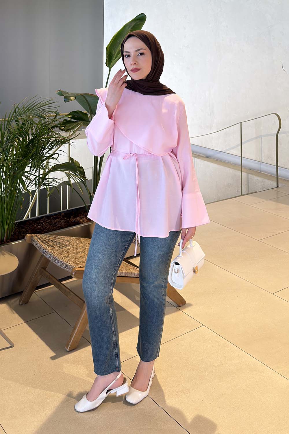 Lamelif Pelerin Detaylı Tunik Pembe