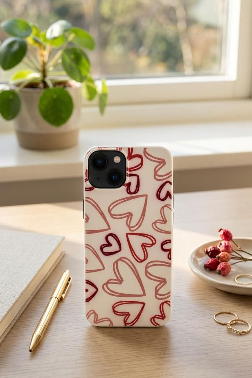 Lamelif  ıPhone 15 Kalp Baskılı Telefon Kılıfı