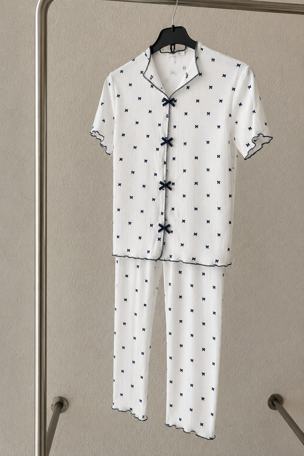 Lamelif Kadın Kurdele Desenli Fiyonk Özel Dikiş Pijama Takımı