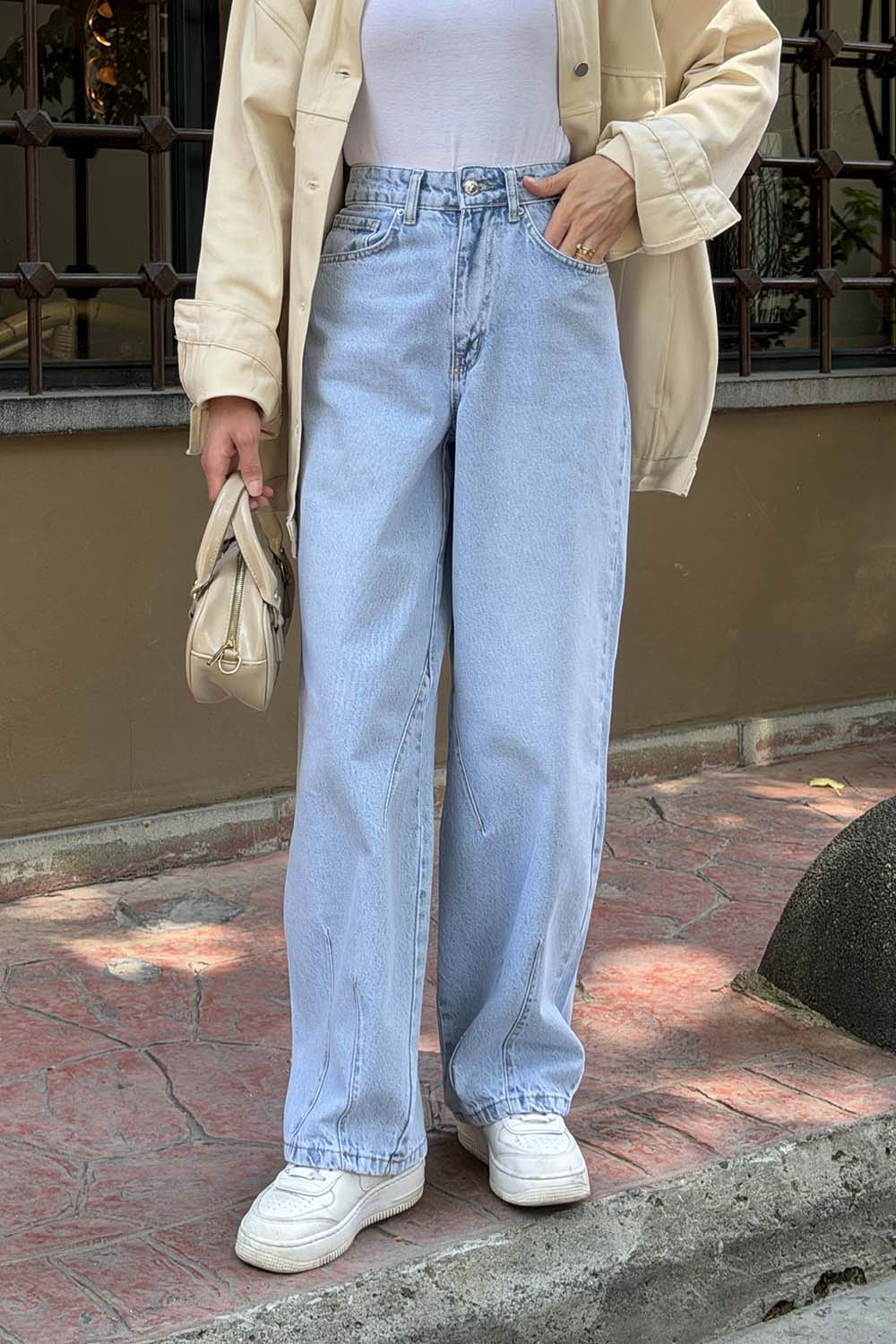 Ice Blue Denim High Waist Denim Pants