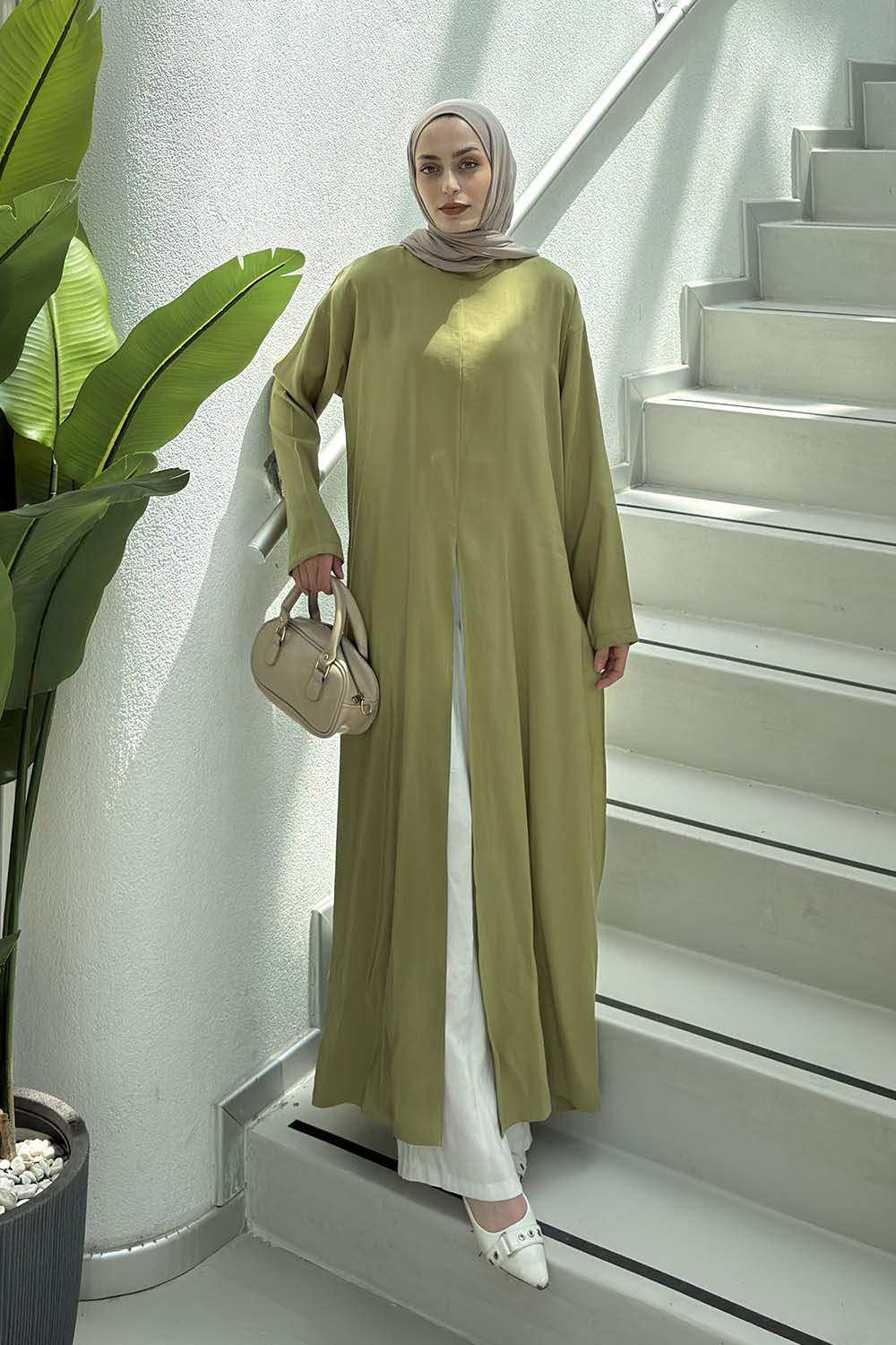 Plum Green Neckband Cotton Dresess