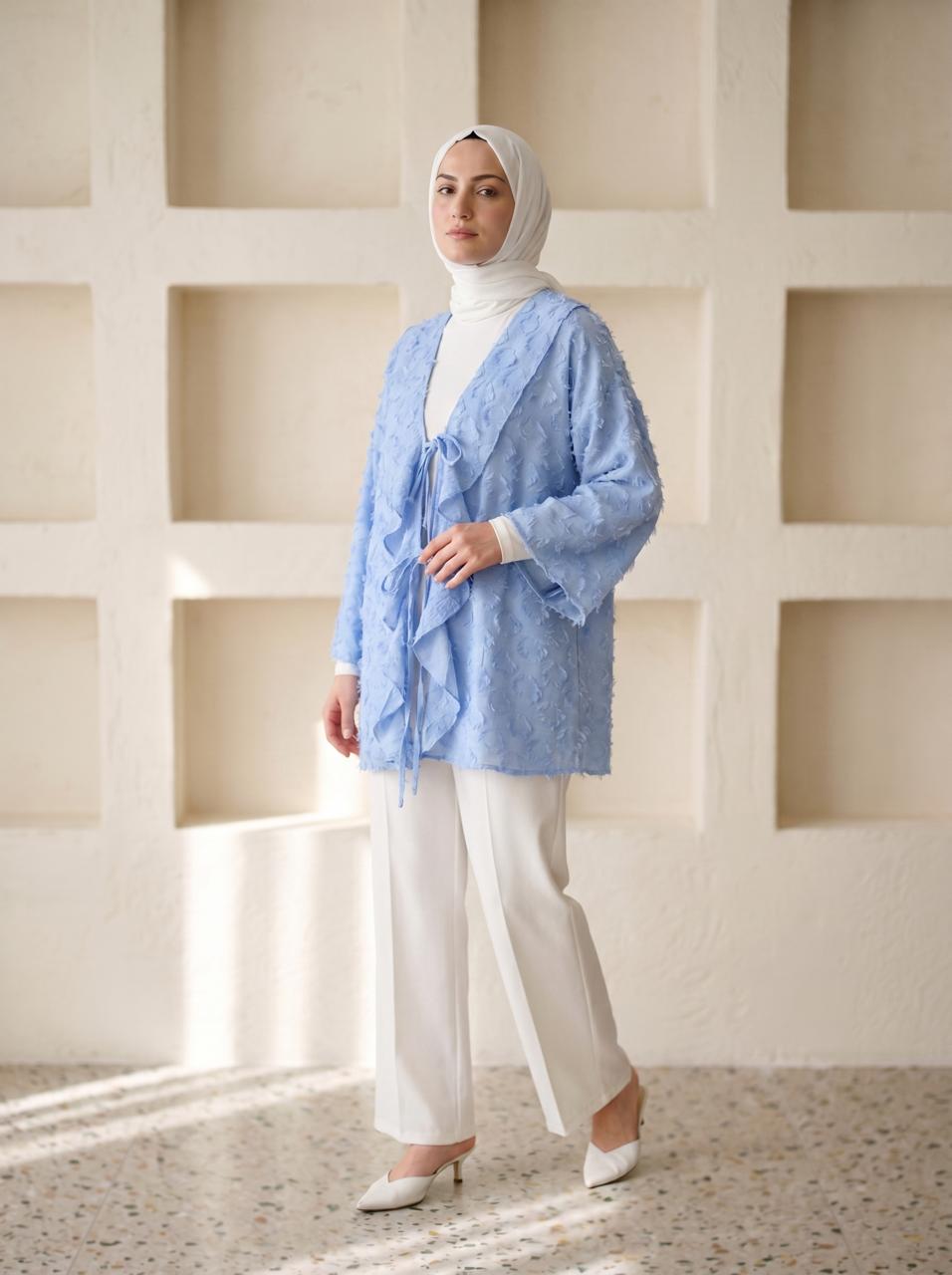 Baby Blue V Neck Cotton Unprinted Tunic