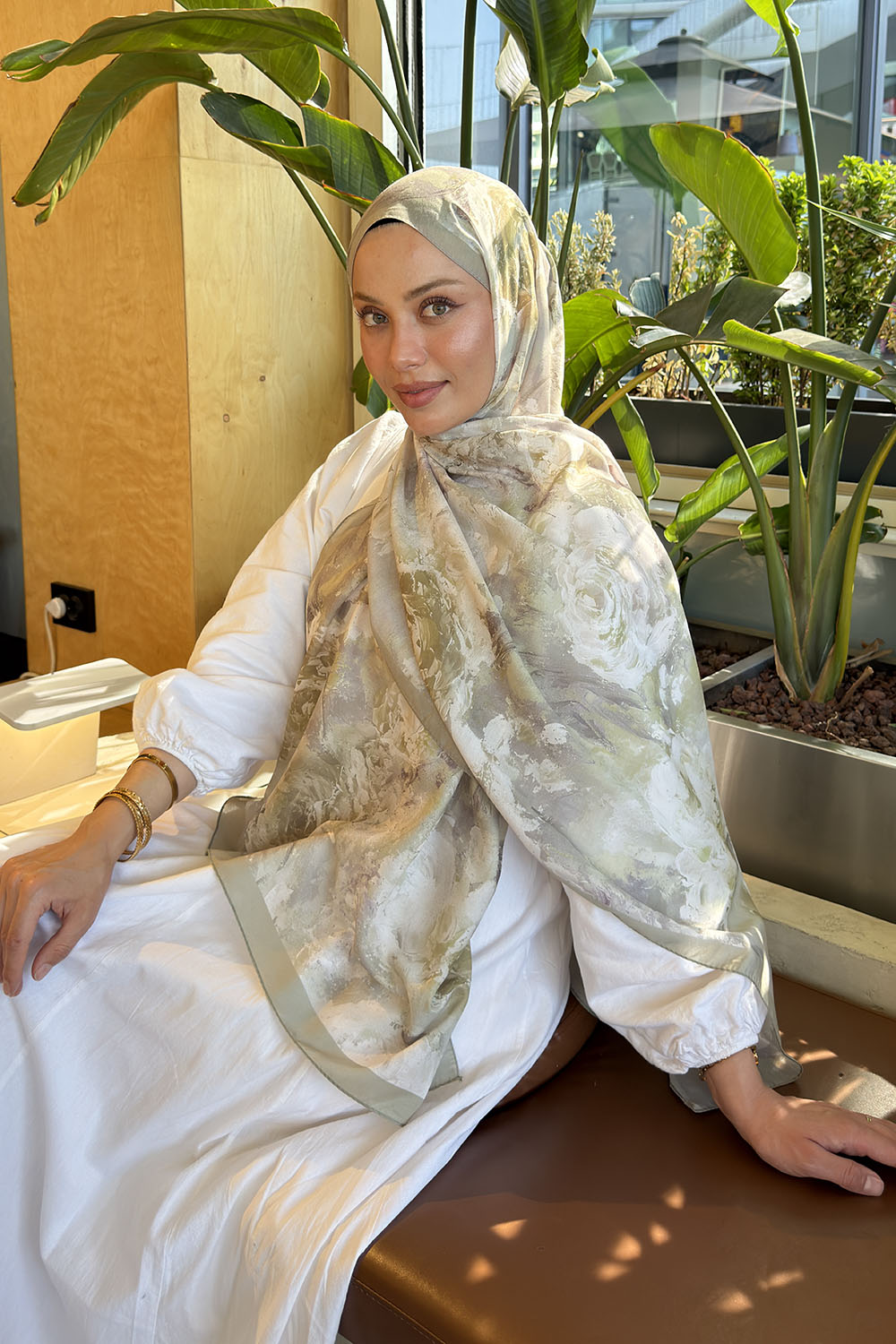 Lamelif Gül Çiçek Desen Lara Soft Şal Mint Yeşili