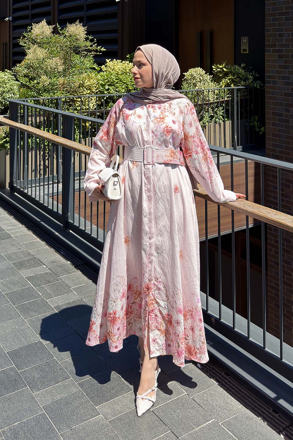 Lamelif Çiçek Detaylı Elbise Pembe
