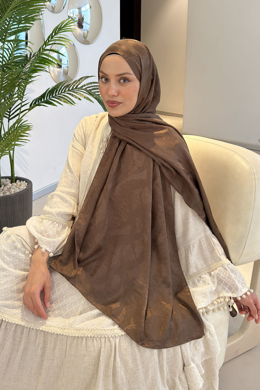 Brown Cotton Fabric Ayrobin Printed Shawl