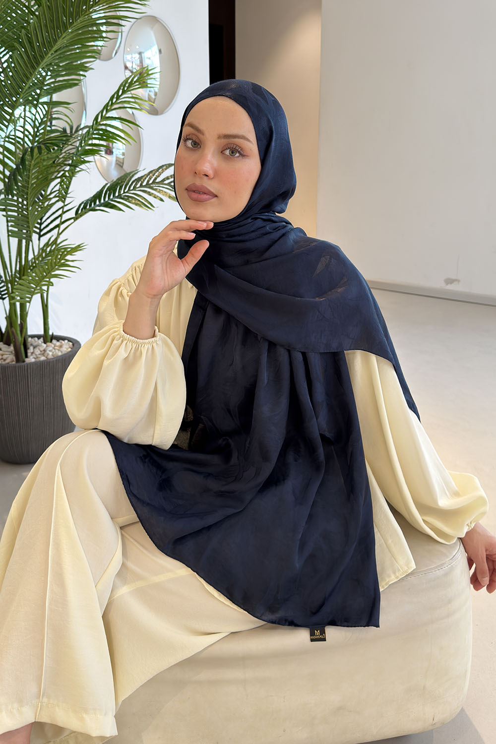 Navy Blue Cotton Fabric Ayrobin Printed Shawl