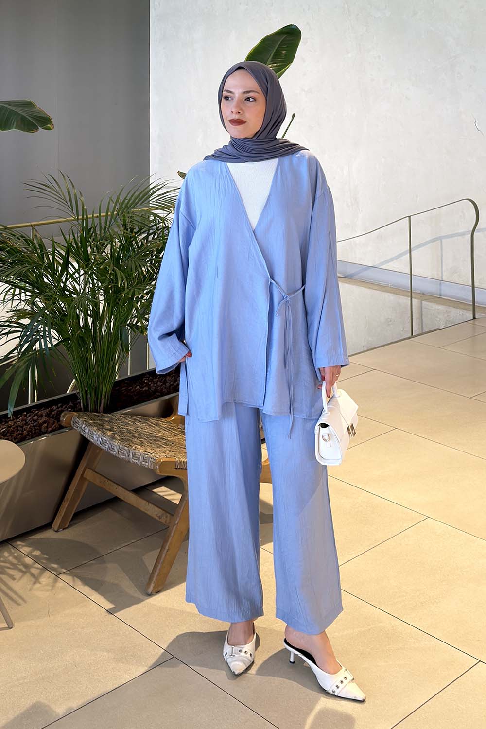 Lamelif Kimono-Pantolon Takım Bebe Mavisi