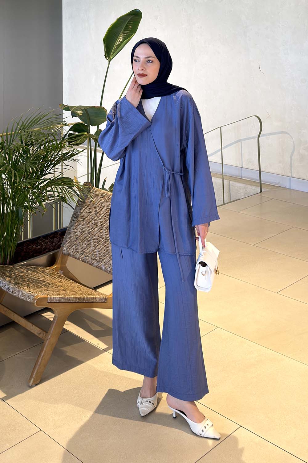 Lamelif Kimono-Pantolon Takım İndigo