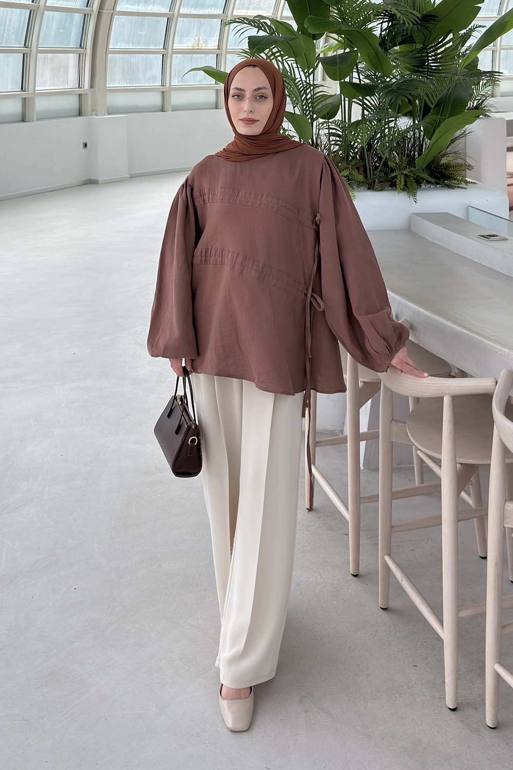 Brown Crew Neck Linen Tunic
